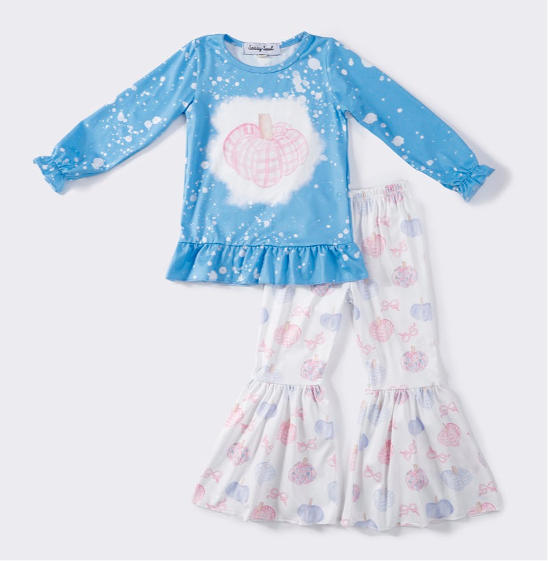 Blue Bloom Pumpkin Print  Girl Set