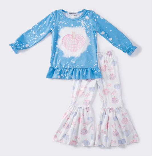 Blue Bloom Pumpkin Print  Girl Set