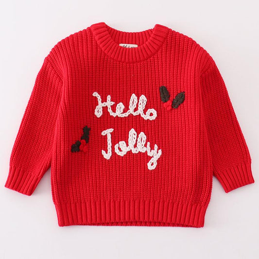 Hello Jolly Hand Embroidered Red Sweater