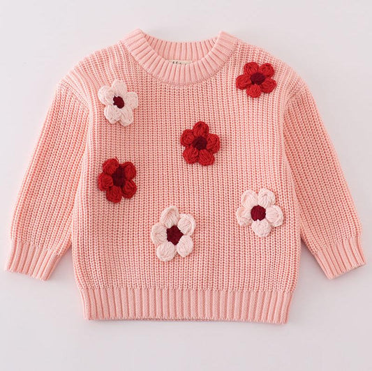 Floral Hand-Embroidered Pink Sweater