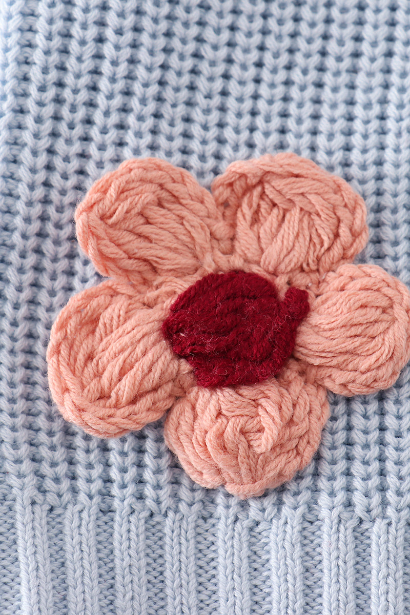 Floral Hand-Embroidered Blue Sweater