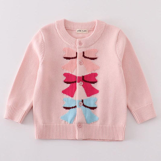 Coquette Bow Pink Cardigan Sweater