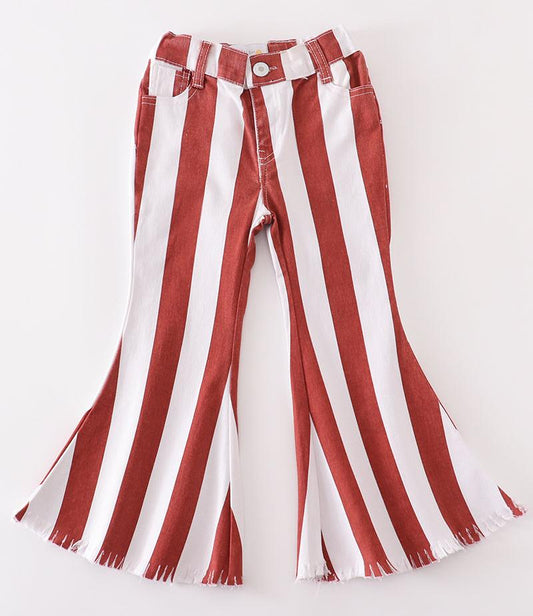 Striped Denim Bell Bottoms - Terracotta