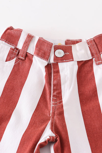 Striped Denim Bell Bottoms - Terracotta