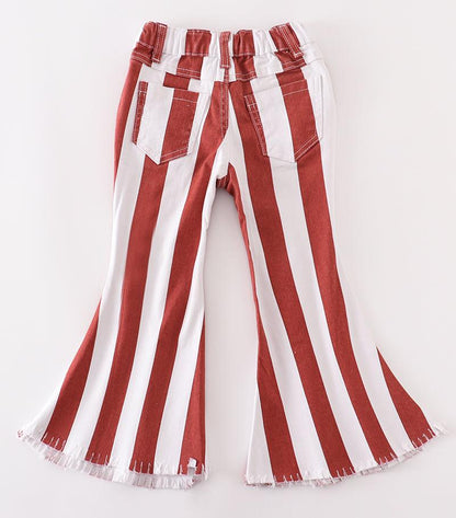 Striped Denim Bell Bottoms - Terracotta