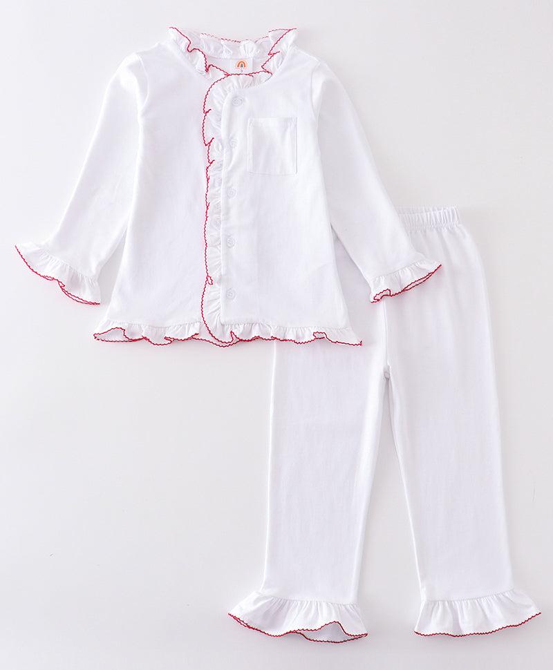 White Pocket Girl Pajamas Set