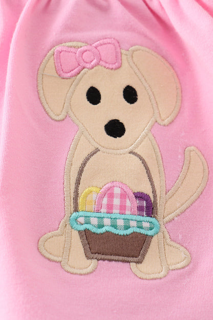 Easter Dog Applique Pink Girl Set