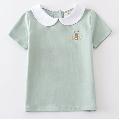 Easter Bunny Embroidered Sage Boy Top