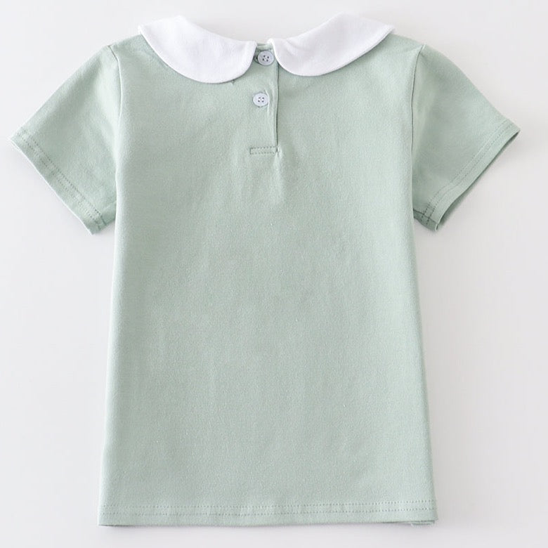 Easter Bunny Embroidered Sage Boy Top