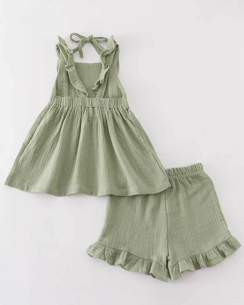 Muslin Sage Ruffle Shorts Set