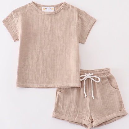 Muslin Beige Boy Shorts Set