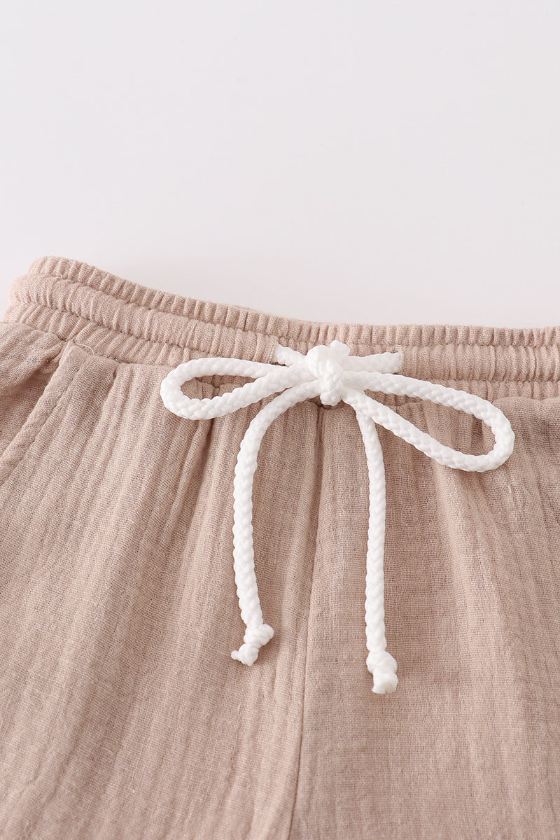 Muslin Beige Boy Shorts Set