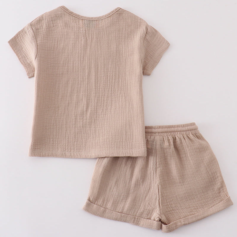 Muslin Beige Boy Shorts Set