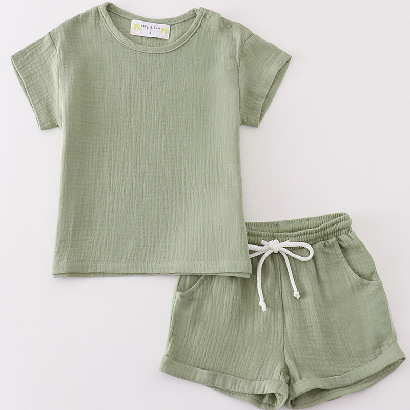 Muslin Green Boy Shorts Set