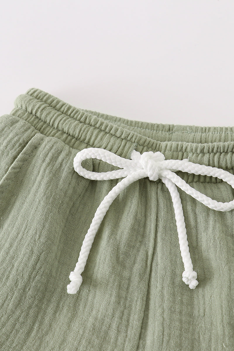 Muslin Green Boy Shorts Set