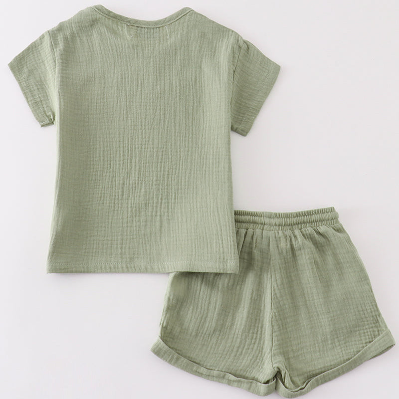 Muslin Green Boy Shorts Set