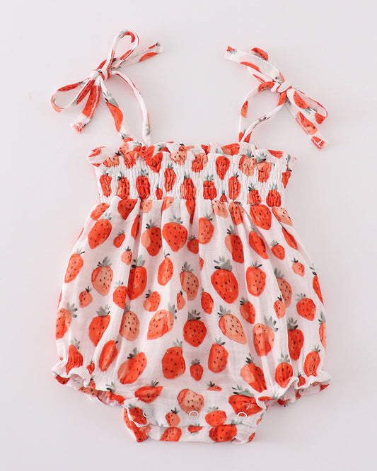 Muslin Strawberry Smocked Girl Bubble