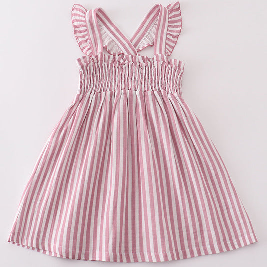 Muslin Pink Stripe Smocked Ruffle Dress