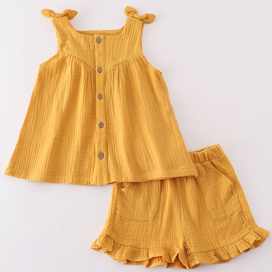 Muslin Yellow Girl Shorts Set