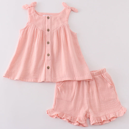 Muslin Pink Girl Shorts Set