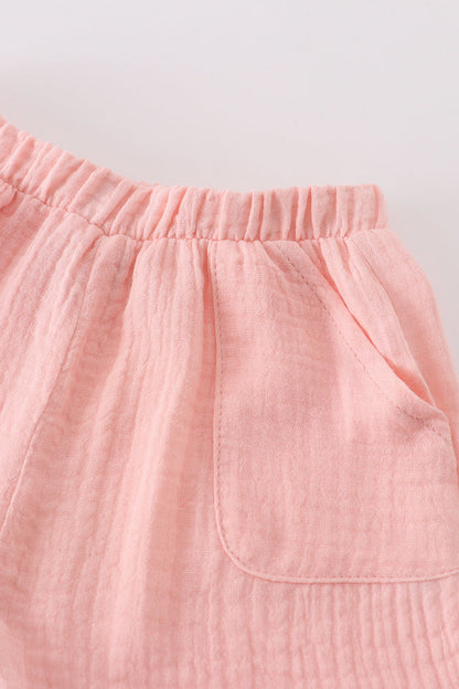 Muslin Pink Girl Shorts Set