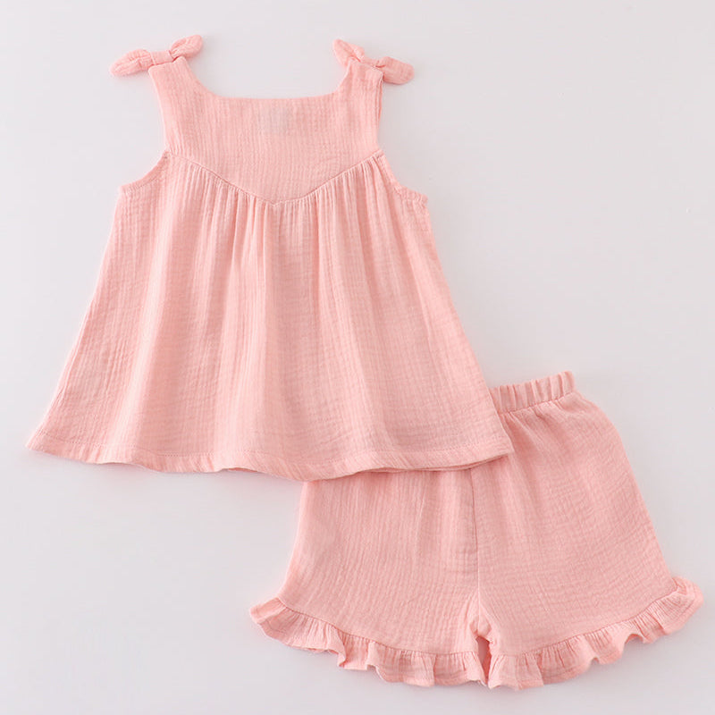 Muslin Pink Girl Shorts Set