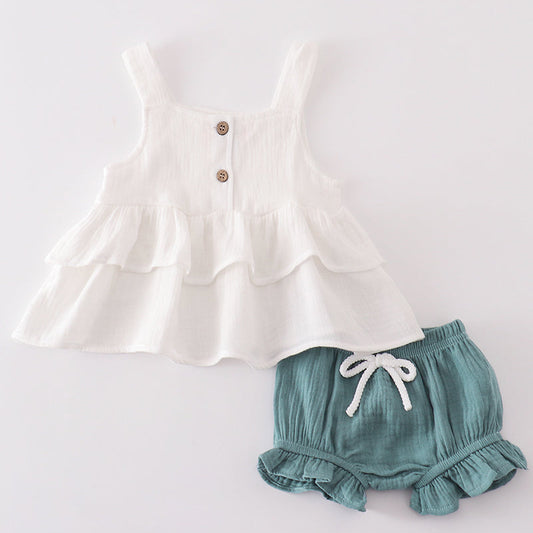 Muslin White Ruffle Baby Bummies Set