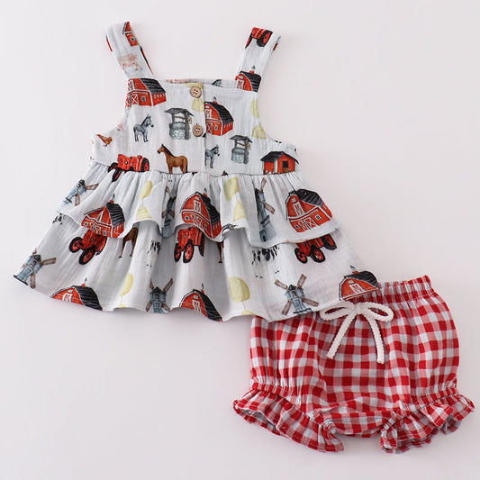 Muslin Farm Ruffle Baby Bummies Set