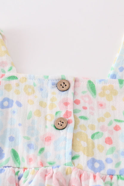 Muslin Blue Floral Ruffle Bummies Set