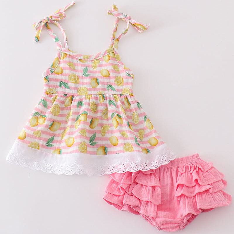 Muslin Pink Stripe Lemon Baby Bummies Set