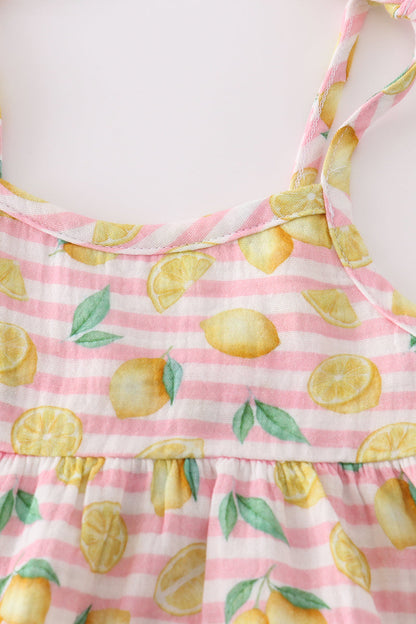 Muslin Pink Stripe Lemon Baby Bummies Set