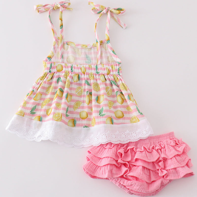 Muslin Pink Stripe Lemon Baby Bummies Set