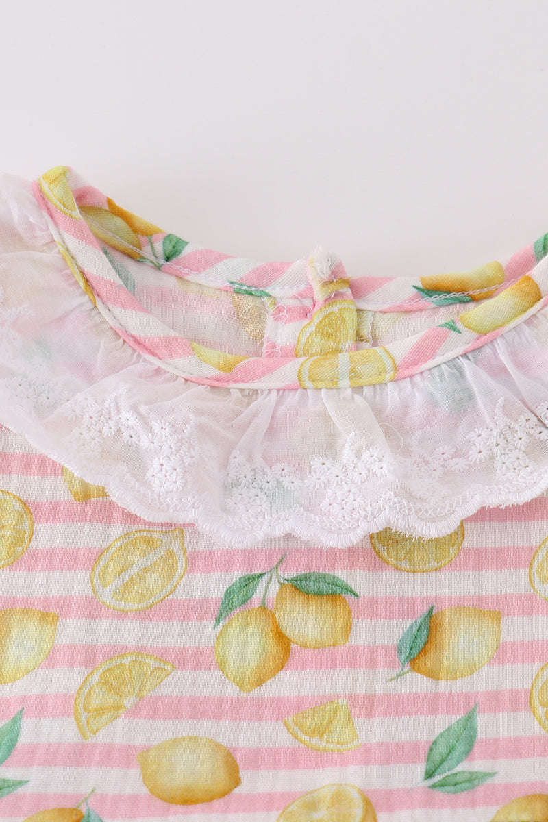 Muslin Pink Stripe Lemon Ruffle Dress