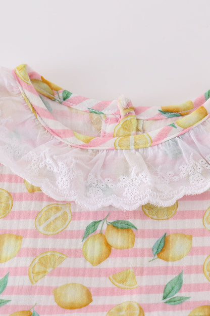 Muslin Pink Stripe Lemon Ruffle Dress