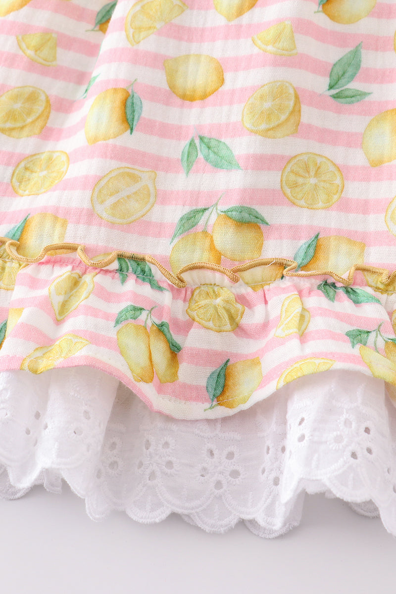 Muslin Pink Stripe Lemon Ruffle Dress