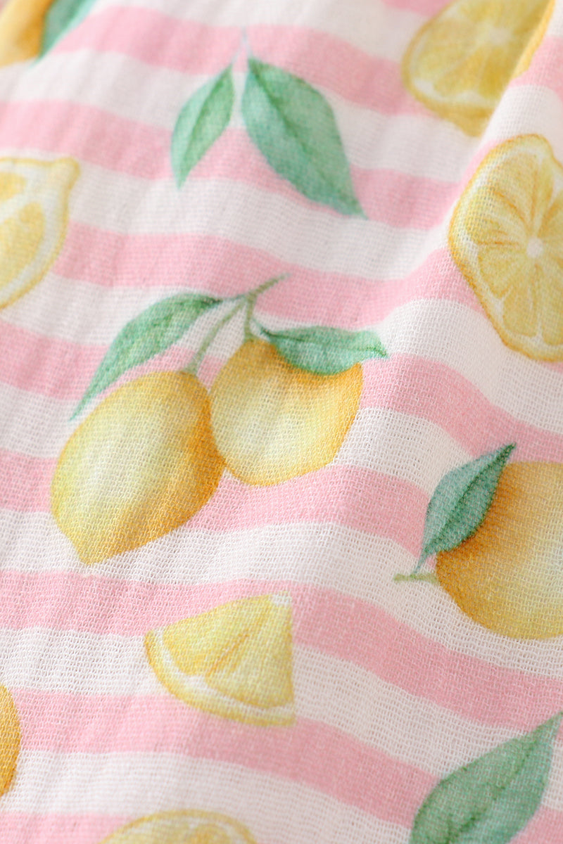 Muslin Pink Stripe Lemon Ruffle Dress