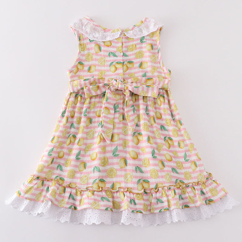 Muslin Pink Stripe Lemon Ruffle Dress