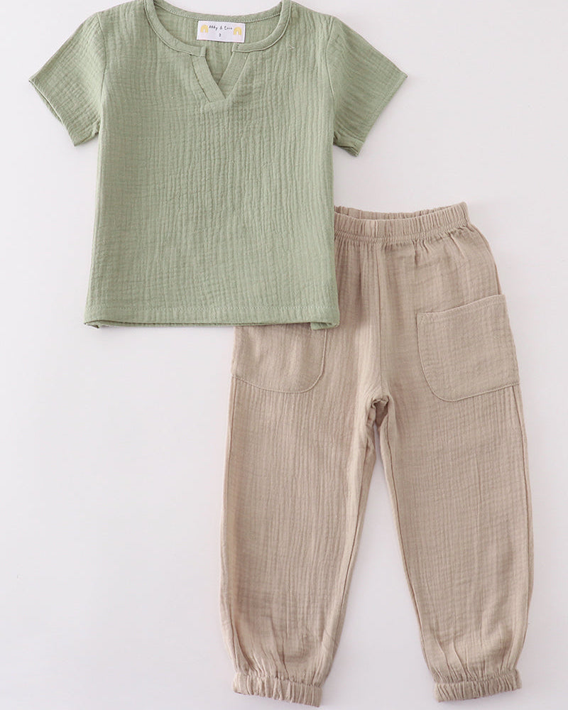 Muslin Green Boy Joggers Set