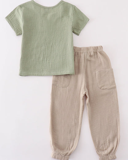 Muslin Green Boy Joggers Set