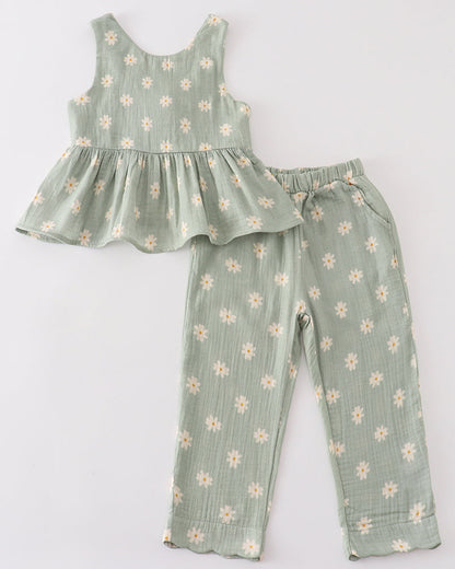 Muslin Sage Daisy Girl Set