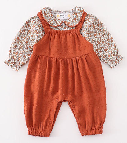 Nellie Terracotta Floral Swiss Dot Baby Set