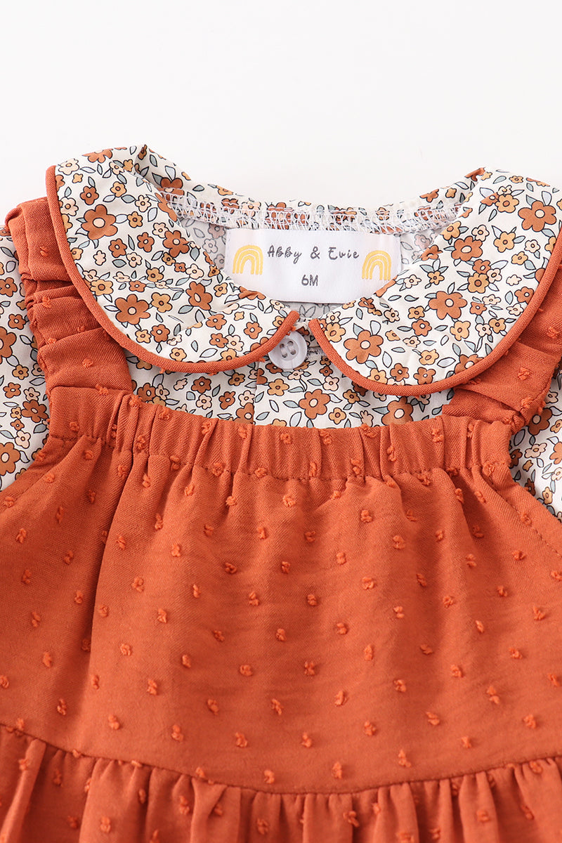 Nellie Terracotta Floral Swiss Dot Baby Set