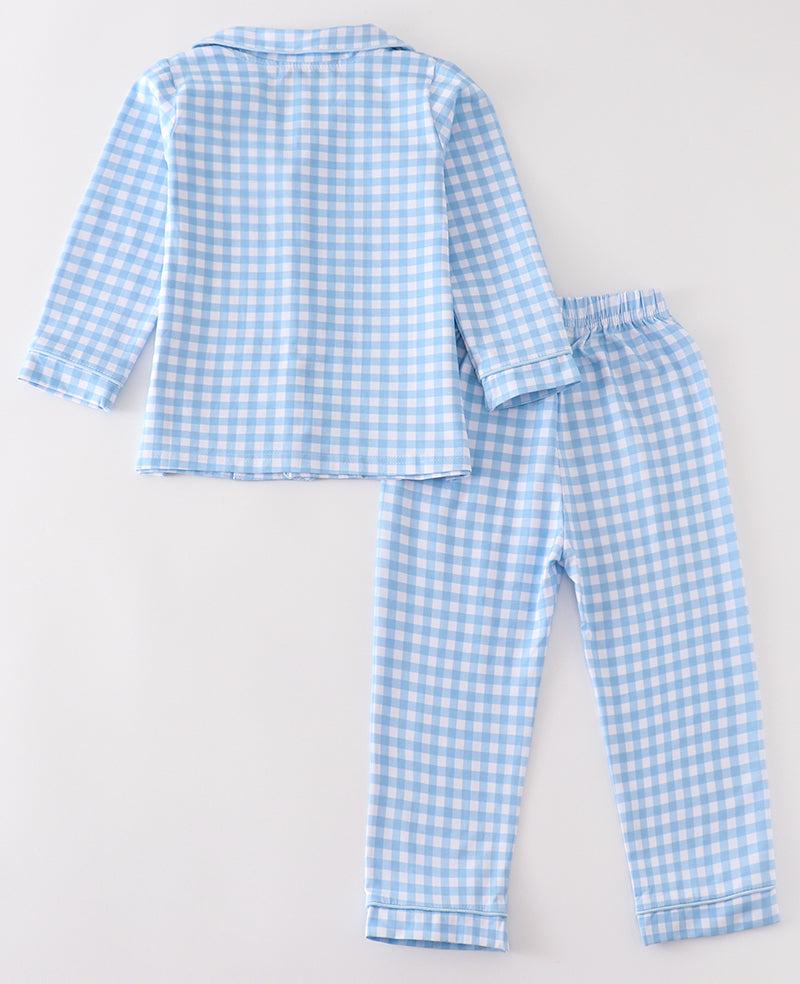 Blue Plaid Boy Button Down Pajamas Set