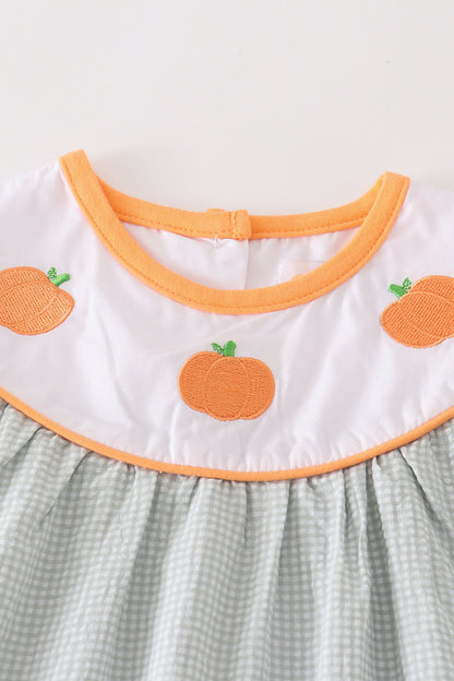 Orange Pumpkin Embroidered Girl Pants Set