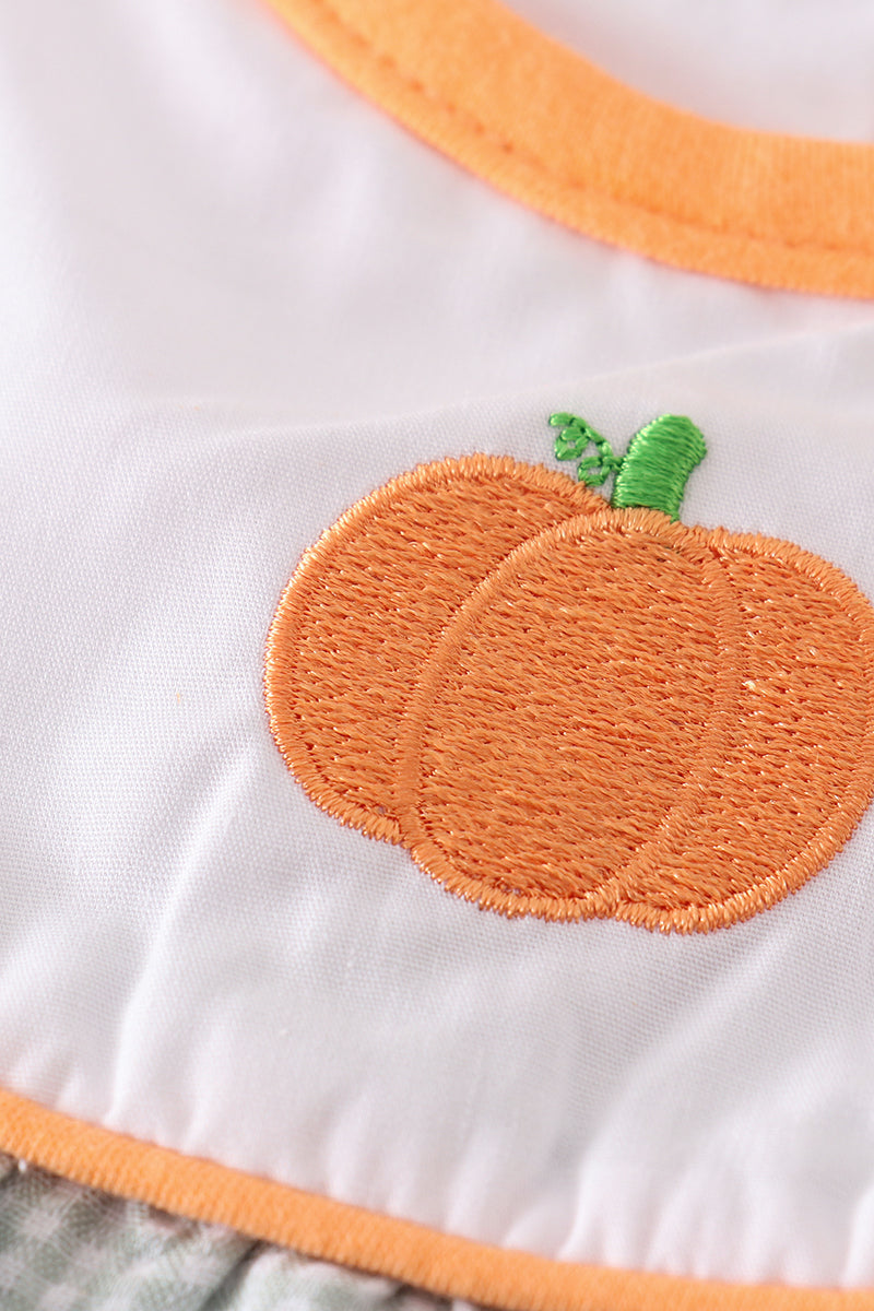 Orange Pumpkin Embroidered Girl Pants Set