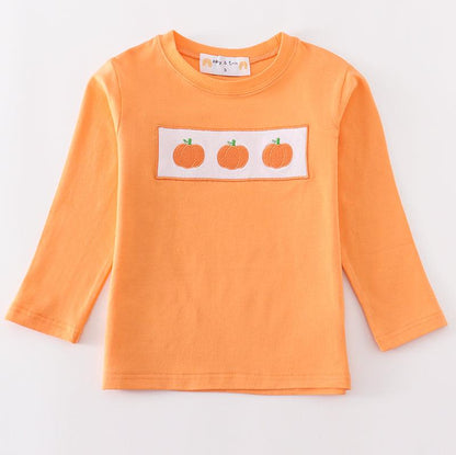 Orange Pumpkin Embroidered Boy Top