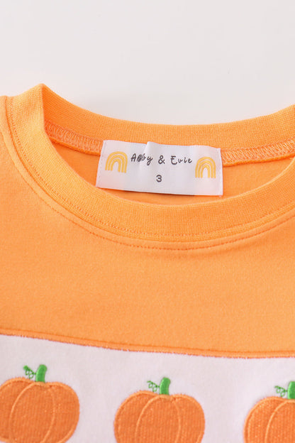 Orange Pumpkin Embroidered Boy Top