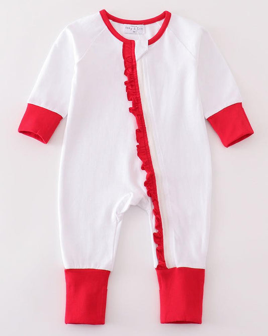 White Ruffle Zip Girl Pajama Romper