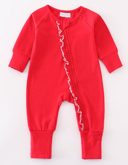 Red Ruffle Zip Girl Pajama Romper