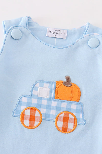 Truck Pumpkin Embroidered Blue Boy Jon Jon